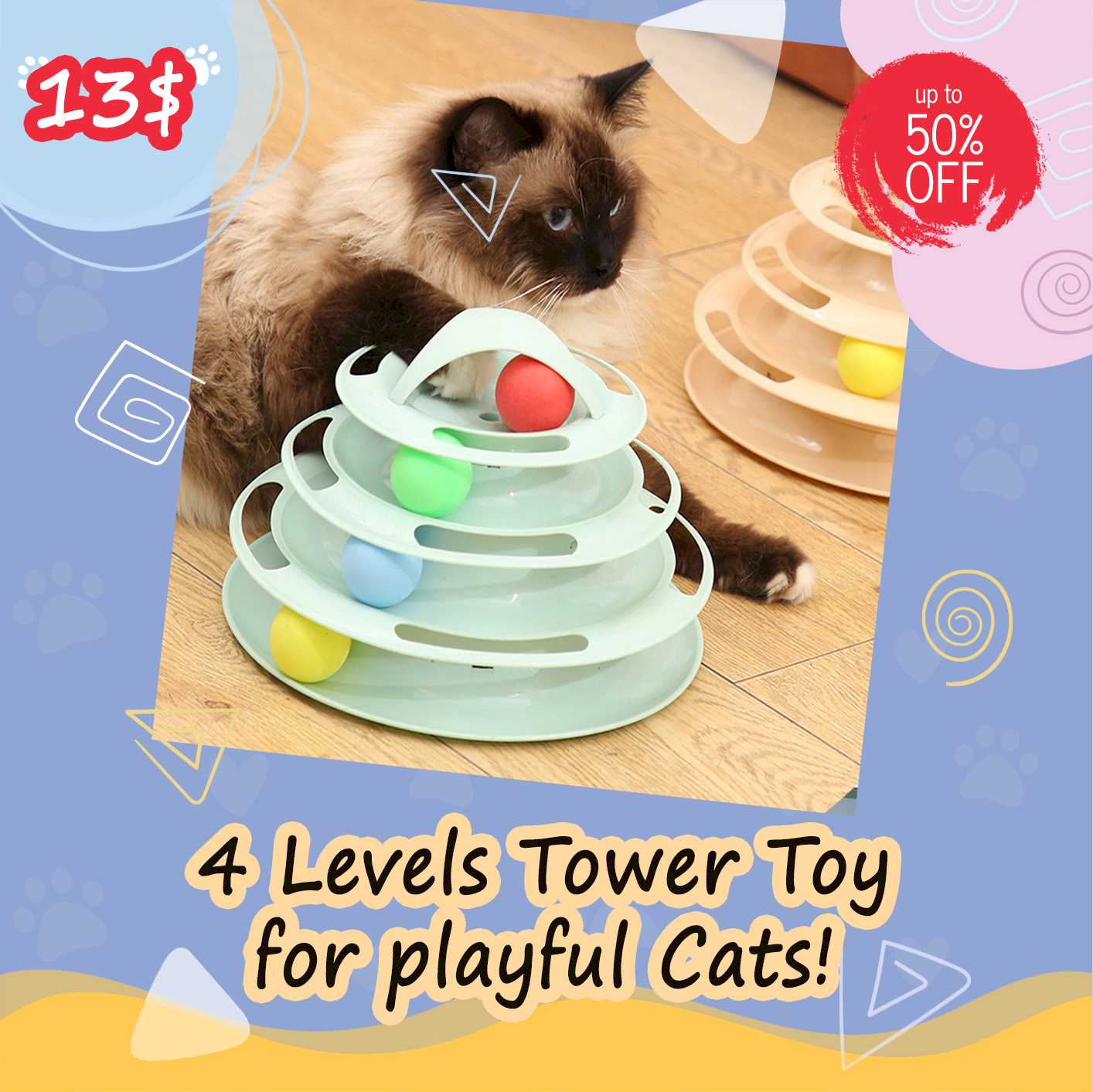 4 Levels Tower Toy for Playful Cats